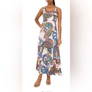 1. State Women's Square-Neck Empire-Waist Maxi Dress Paisley Print Medium Rayon